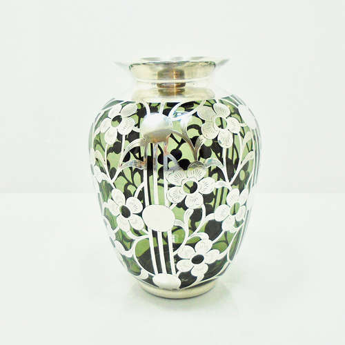 Friedrich Spahr Tourmaline Glass Silver Overlay vase.
