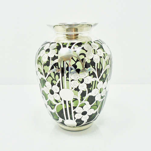 Friedrich Spahr Tourmaline Glass Silver Overlay vase.