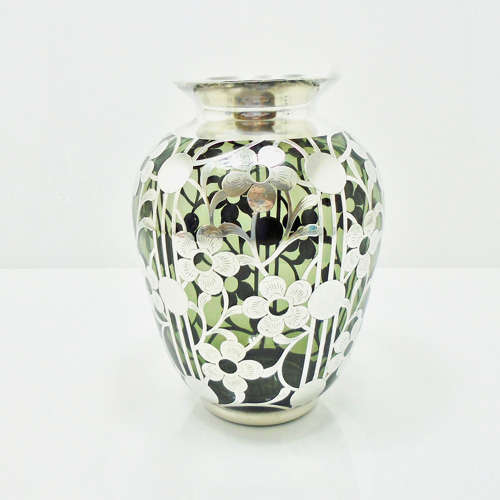 Friedrich Spahr Tourmaline Glass Silver Overlay vase.