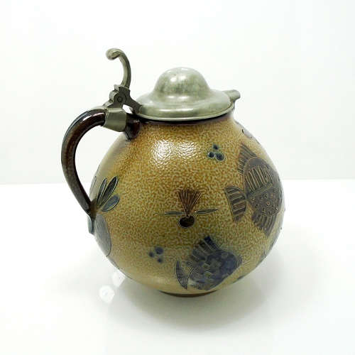 A large bulbous salt-glazed pewter lidded jug by Elfried Balzar K