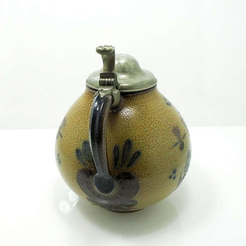 A large bulbous salt-glazed pewter lidded jug by Elfried Balzar K