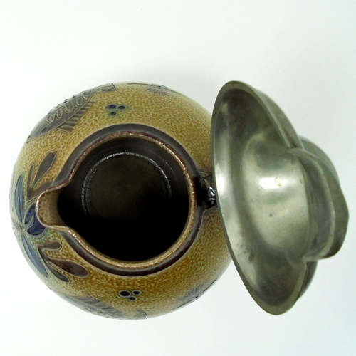 A large bulbous salt-glazed pewter lidded jug by Elfried Balzar K