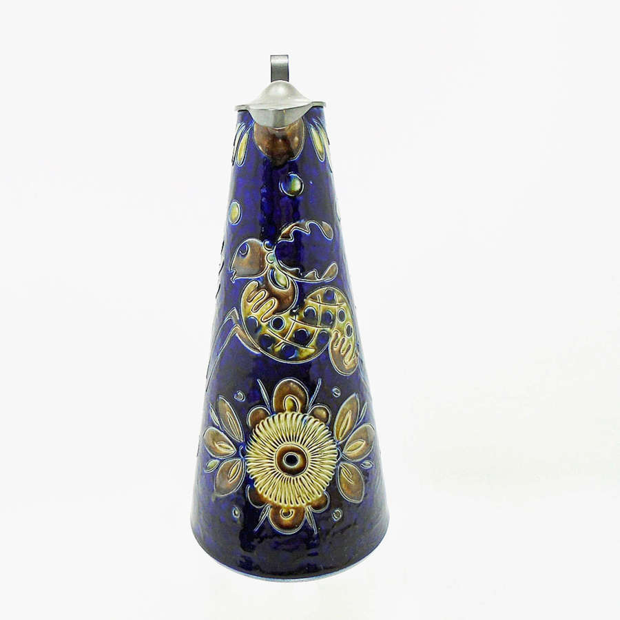 A deep cobalt studio pottery wine jug by Elfriede Balzar Kopp
