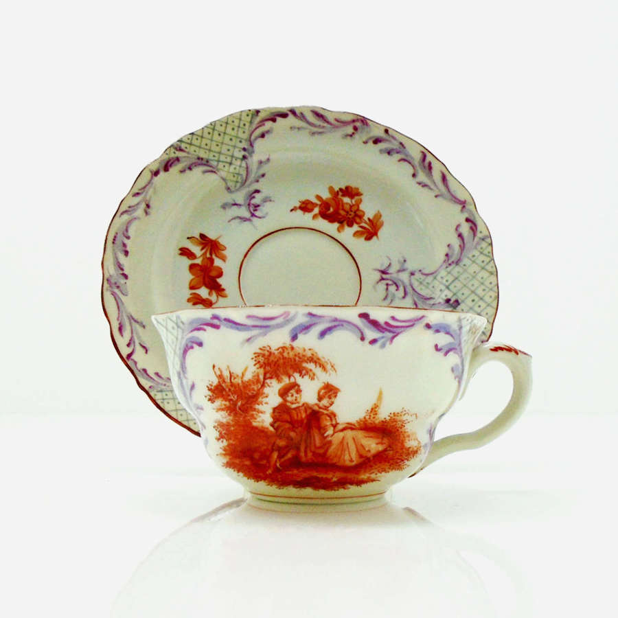 Dresden demitasse cup & saucer painted with Watteau scenes