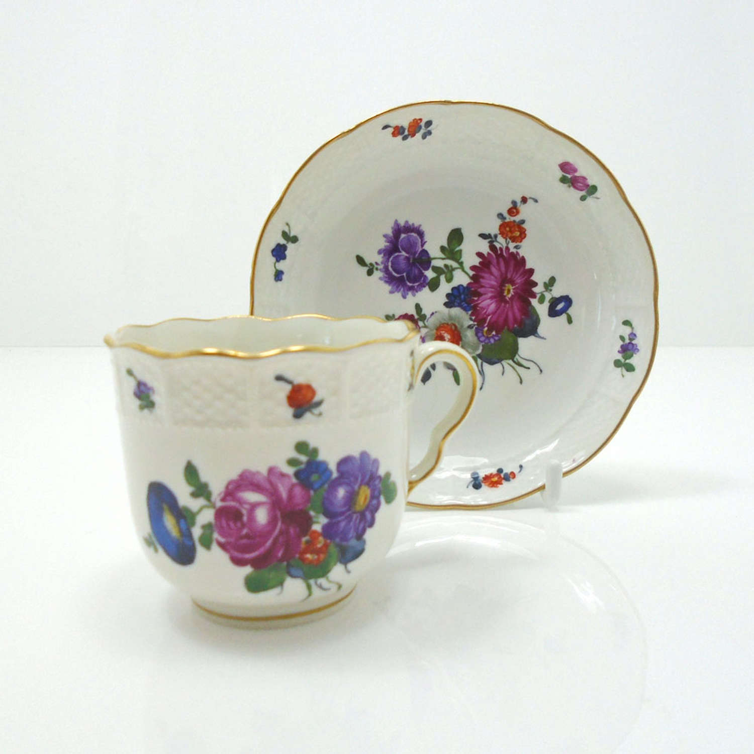 Thuringia Bock-Wallendorf floral painted porcelain cup & saucer