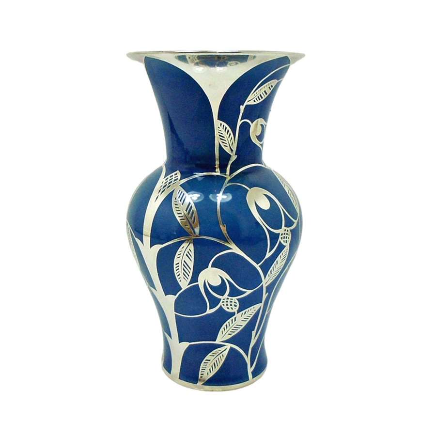 Friedrich Deusch US Zone Silver Overlay Vase