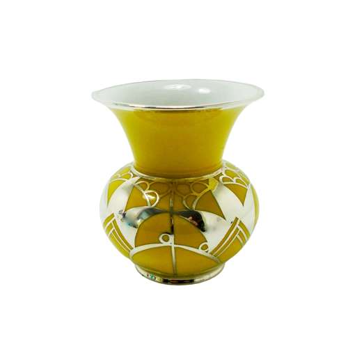 A Yellow ground silver overlay vase by Friedrich Deusch