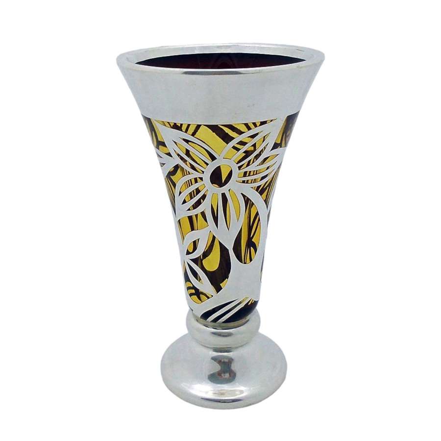 An early Friedrich Spahr silver overlay vase marked MSG1000