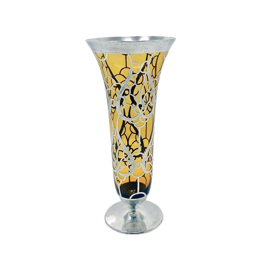 An extremely fine, pale amber glass silver overlay trumpet vase
