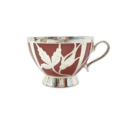 An early Friedrich Spahr Silver Overlay Cup & Saucer