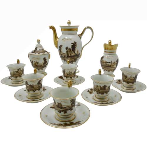 Paris Porcelain Coffee Service Painted en brunaille