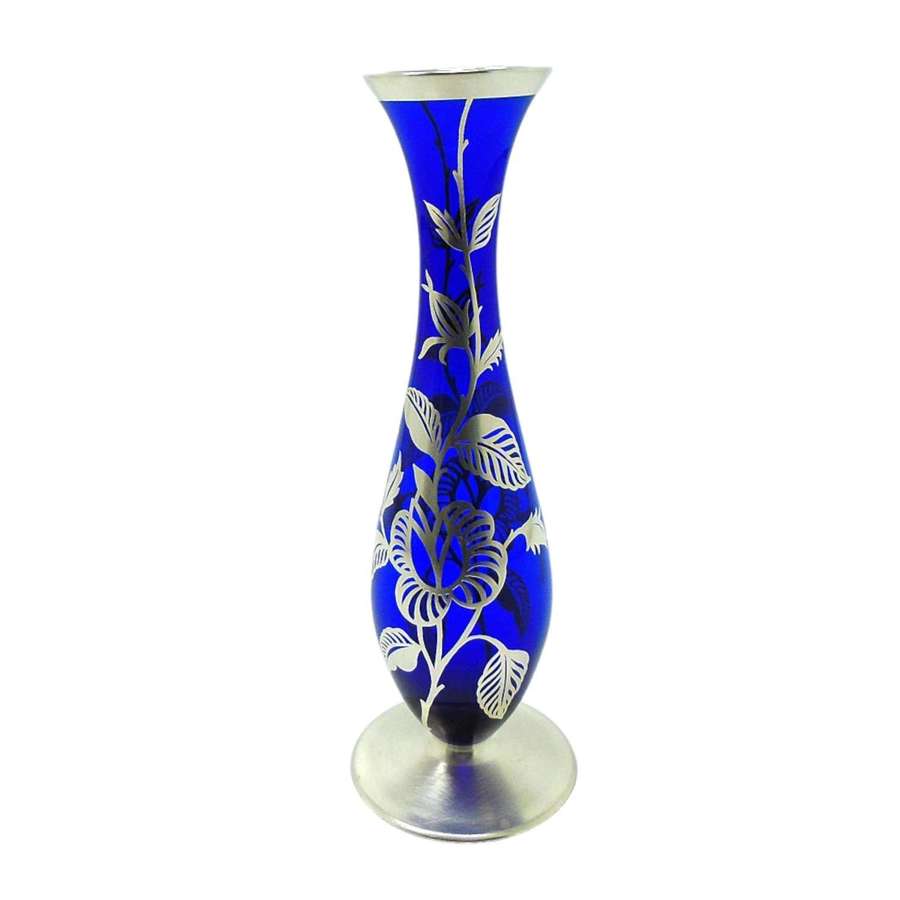 Friedrich Spahr (unmarked) blue glass silver overlay specimen vase