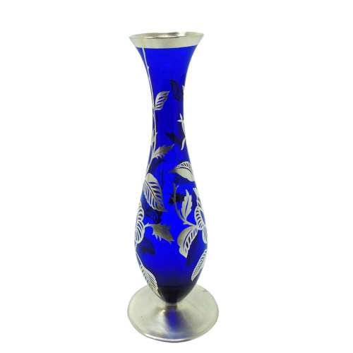 Friedrich Spahr (unmarked) blue glass silver overlay specimen vase