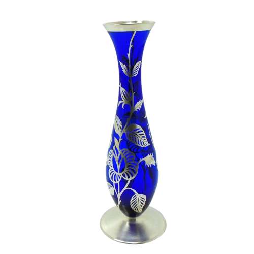 Friedrich Spahr (unmarked) blue glass silver overlay specimen vase