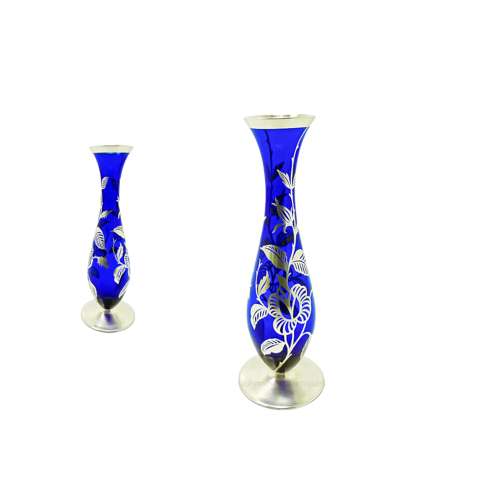 Friedrich Spahr (unmarked) blue glass silver overlay specimen vase