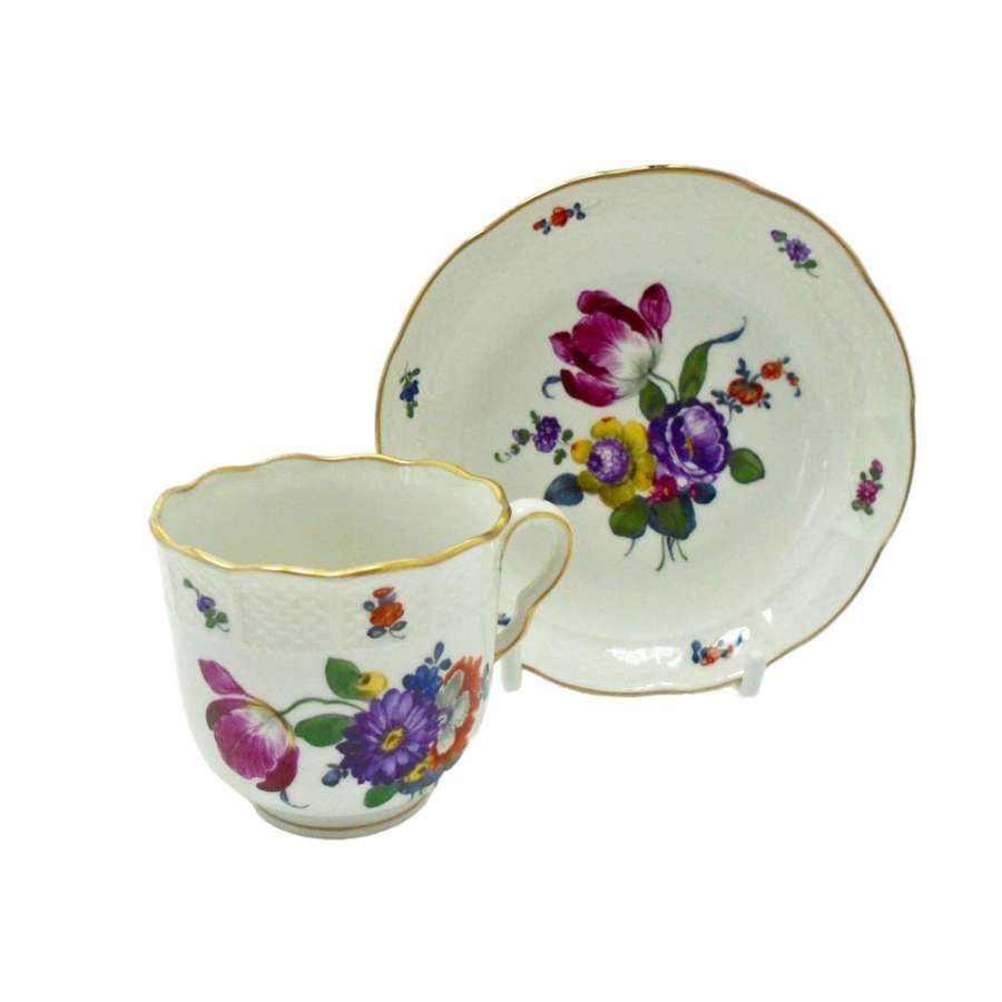 Thuringia Bock-Wallendorf floral painted porcelain cup & saucer