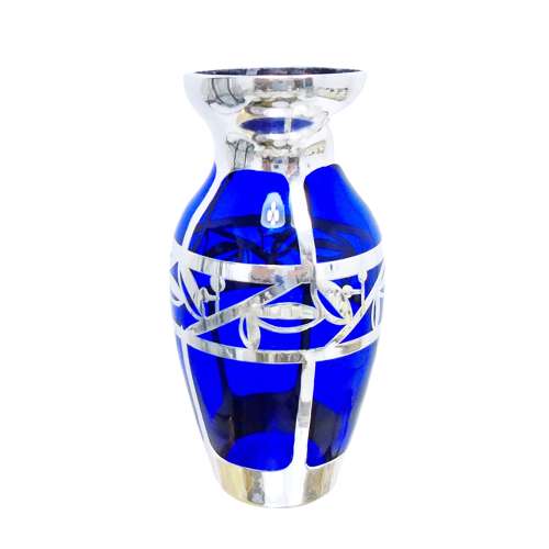 A small Friedrich Deusch Art Deco silver overlay small blue glass