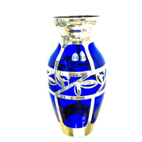 A small Friedrich Deusch Art Deco silver overlay small blue glass
