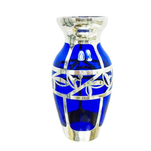 A small Friedrich Deusch Art Deco silver overlay small blue glass