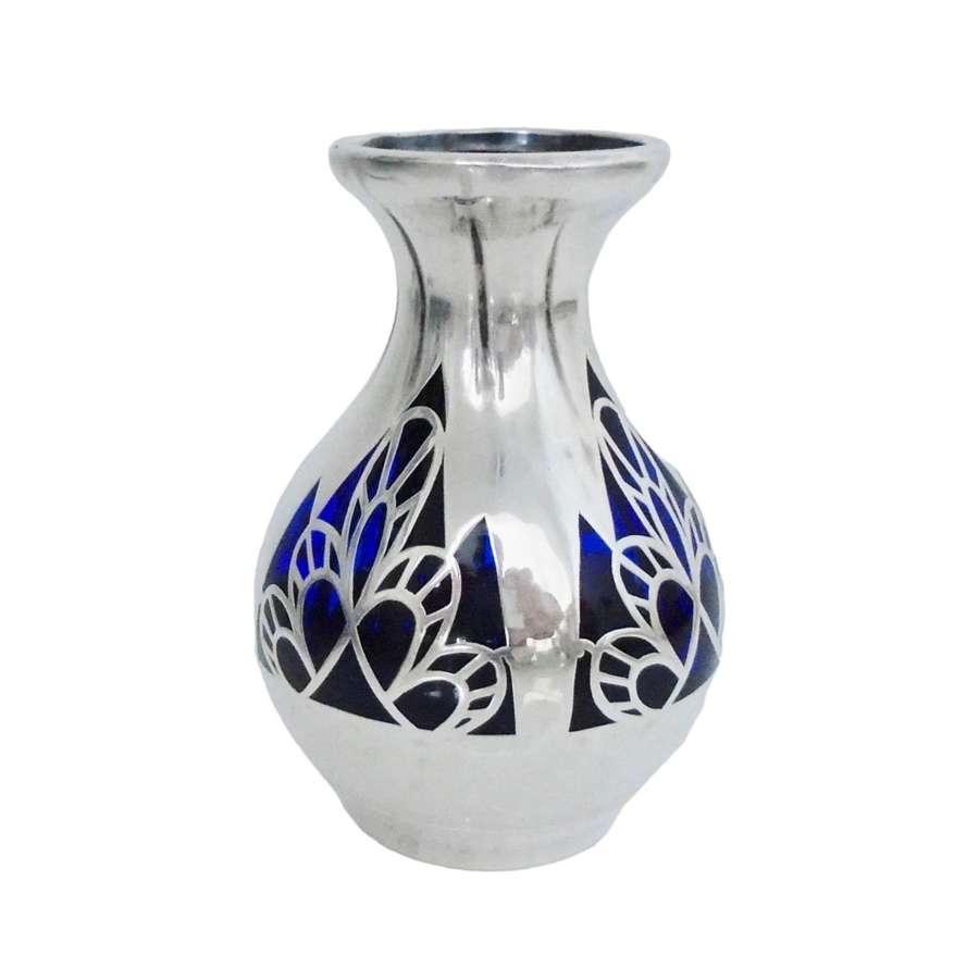 Miniature 8cm Persian design silver overlay vase by Friedrich Deusch