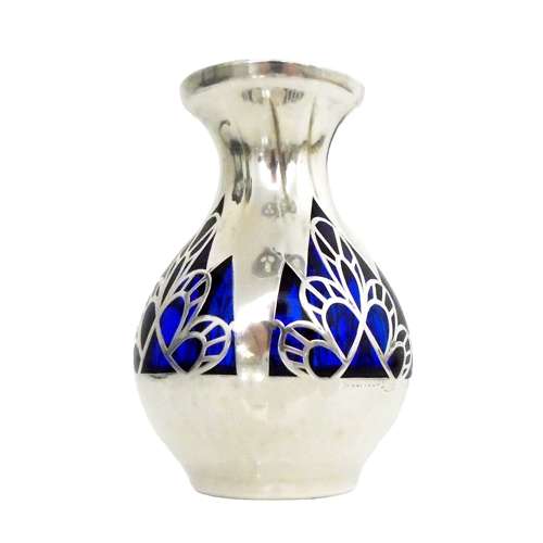 Miniature 8cm Persian design silver overlay vase by Friedrich Deusch