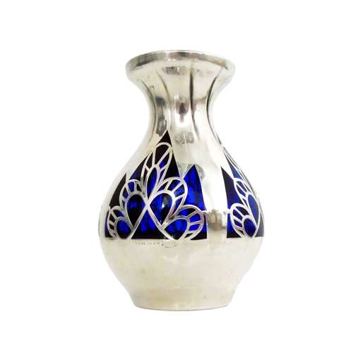 Miniature 8cm Persian design silver overlay vase by Friedrich Deusch