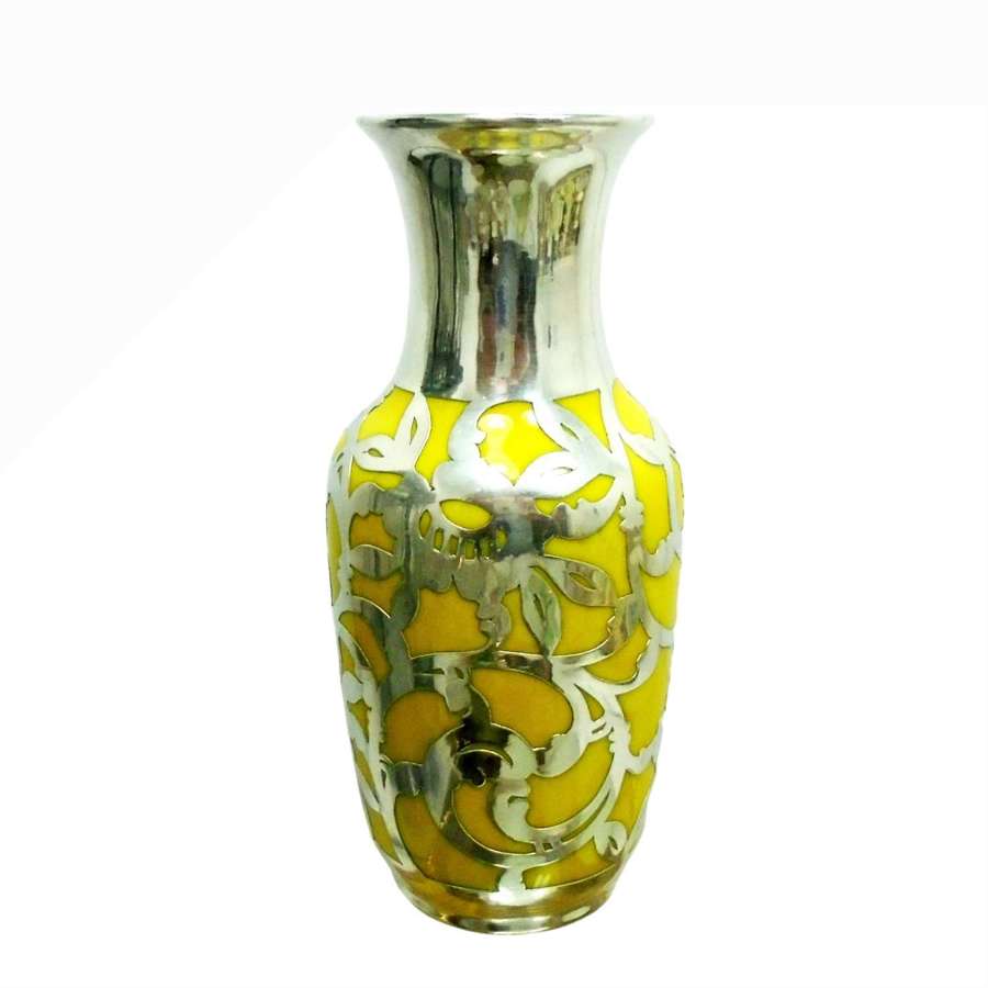 An Early Friedrich Deusch Silver Overlay Yellow Vase