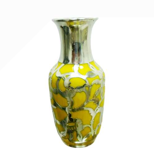 An Early Friedrich Deusch Silver Overlay Yellow Vase