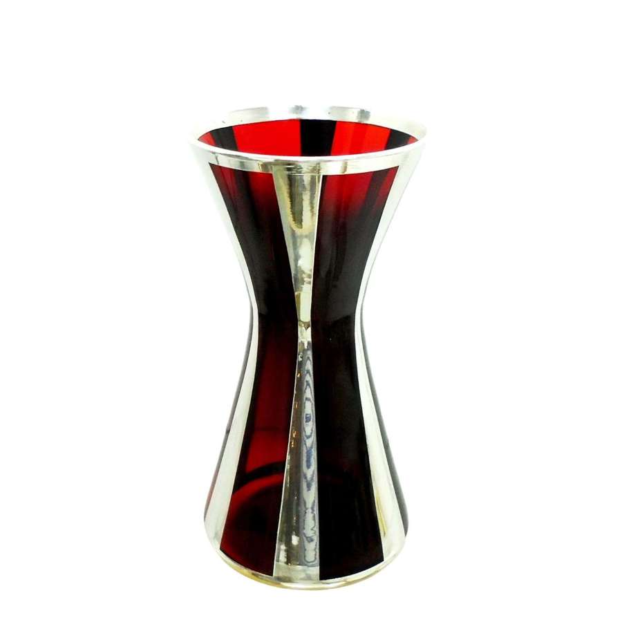 Modernist Friedrich Spahr ruby glass silver overlay