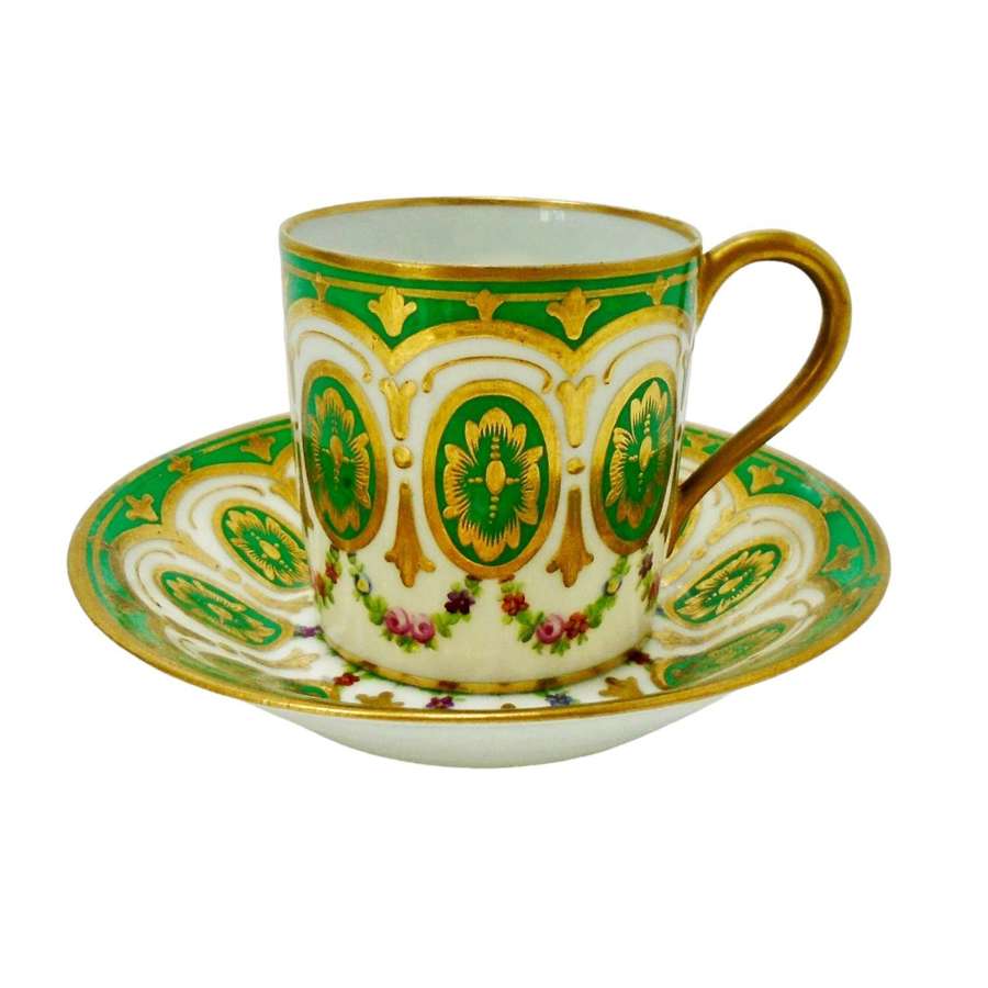 French Porcelain Cup & Saucer decorated in the in Sevres style