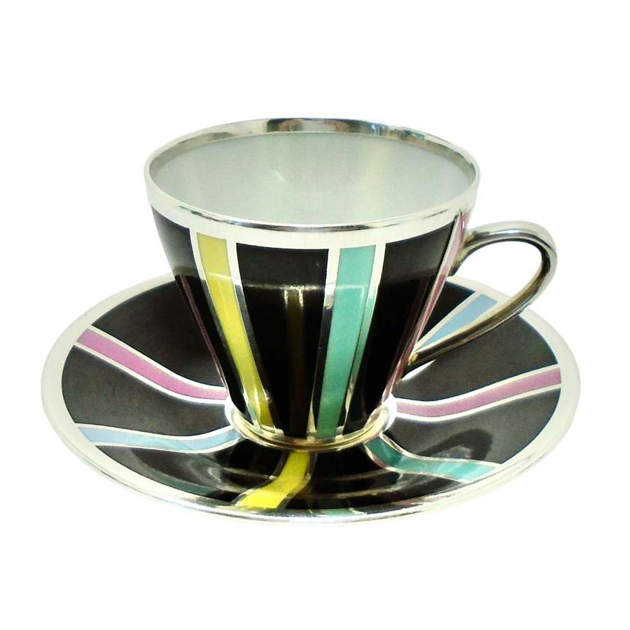 Friedrich Spahr Modernist Silver Overlay Cup & Saucer