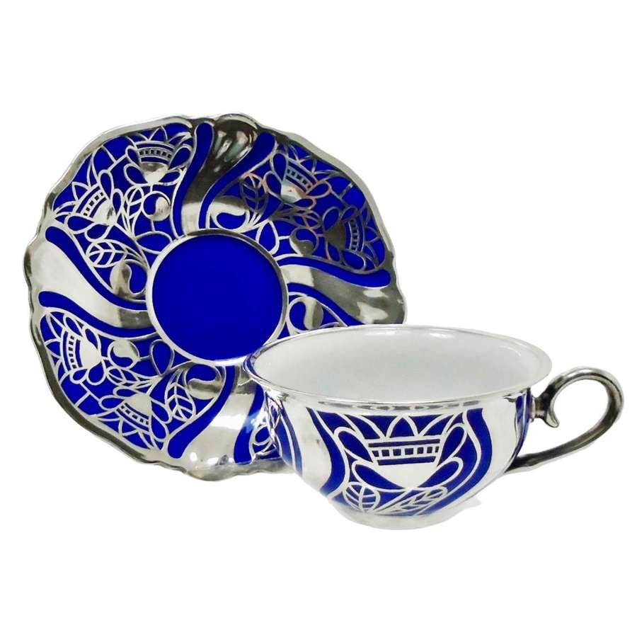Friedrich Deusch Silver Overlay Tea Cup & Saucer