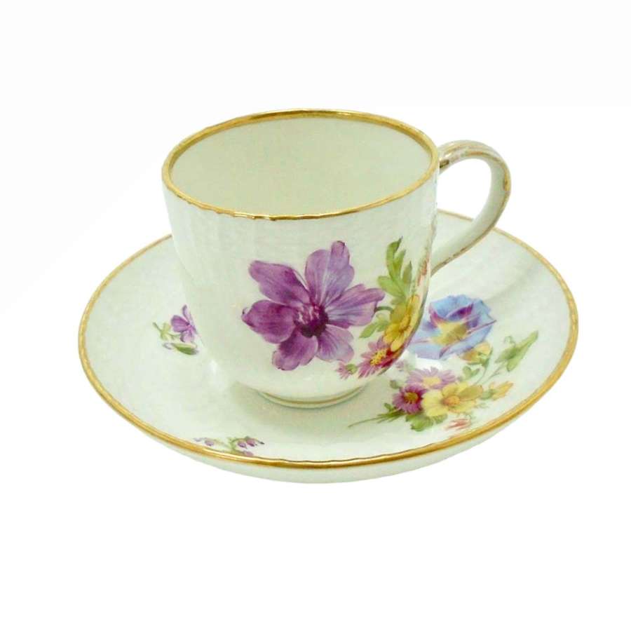 Berlin Porcelain Osier Shape, Hand Painted Demitasse Cup & Saucer