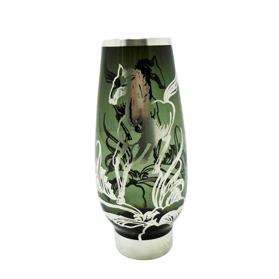 Smoke glass silver Overlay vase by Friedrich Spahr