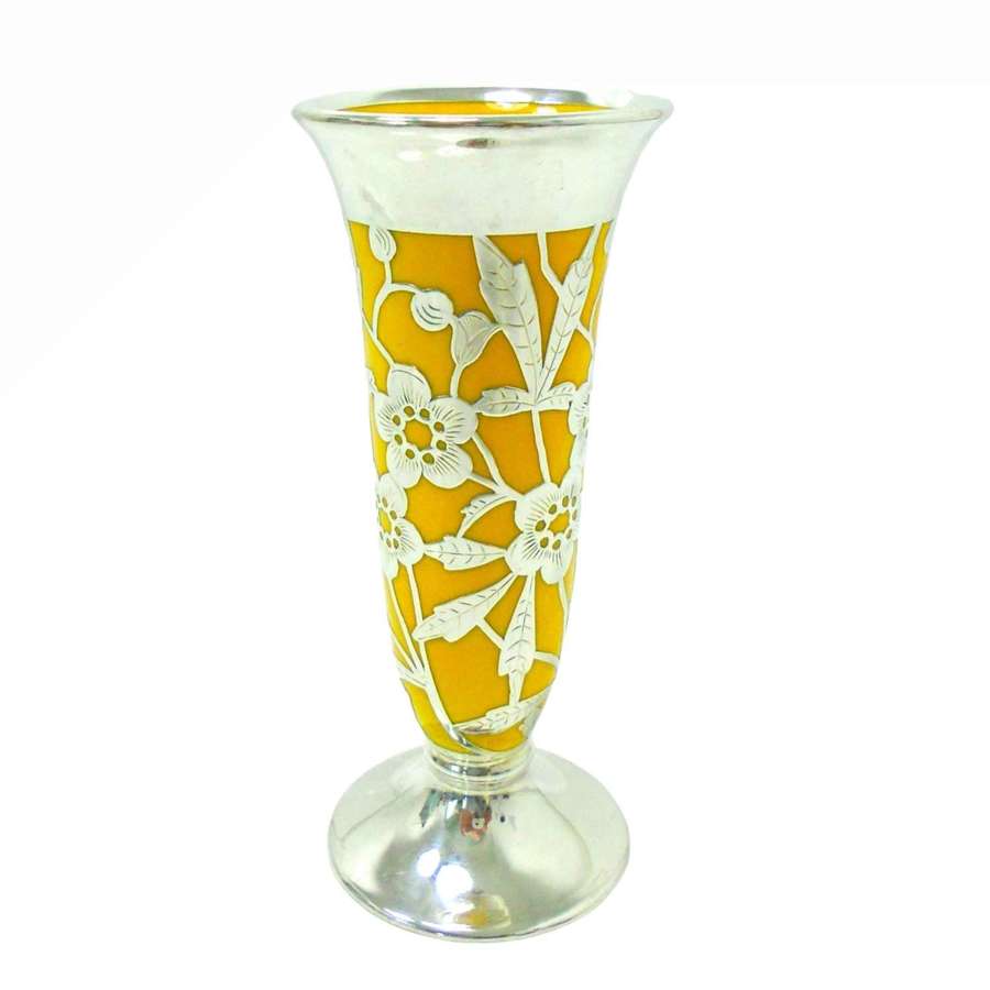 Friedrich Spahr Schw&aring;bisch Gm&uuml;nd Silver Overlay specimen vase