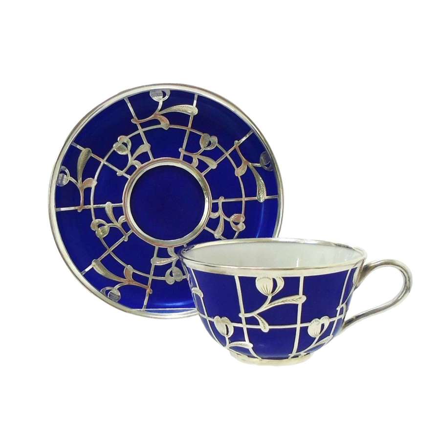 Rosenthal Porcelain cup & Saucer decorated in Silver Overlay