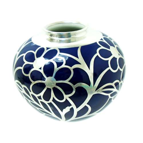 A fabulous spherical silver overlay vase by Friedrich Spahr