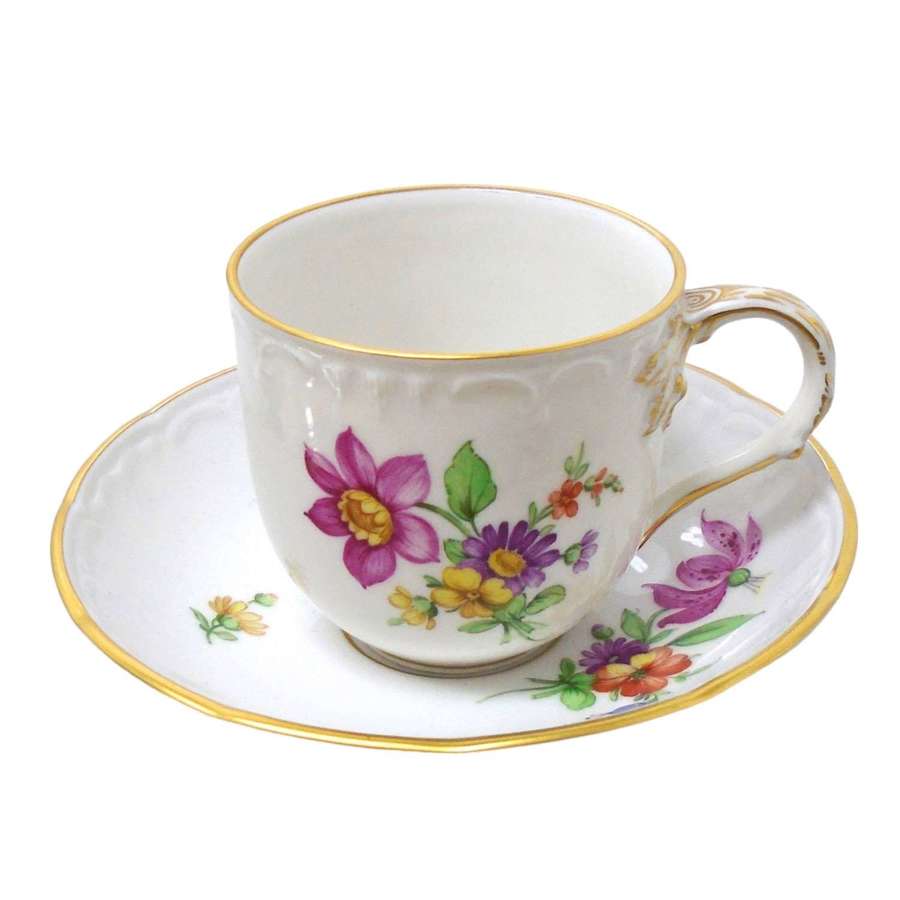 Berlin Porcelain Demitasse Painted With Summer Flowers
