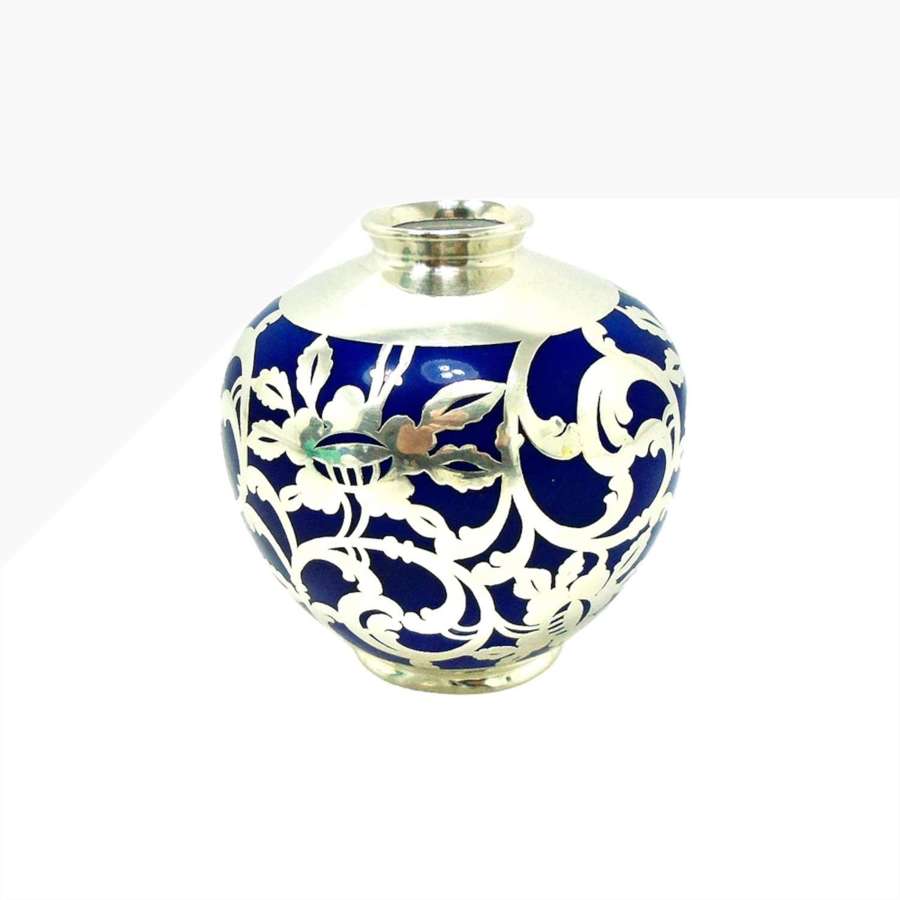 Royal Blue Silver Overlay Vase by Friedrich Deusch