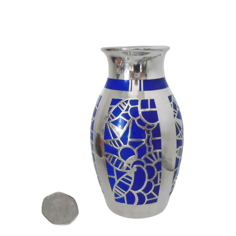 Art Deco Period Silver Overlay Vase by Friedrich Deusch