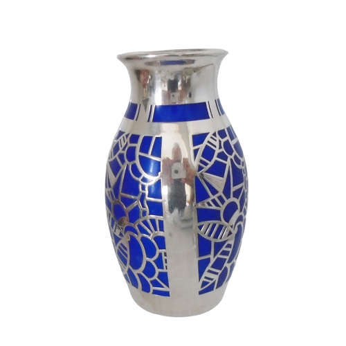 Art Deco Period Silver Overlay Vase by Friedrich Deusch