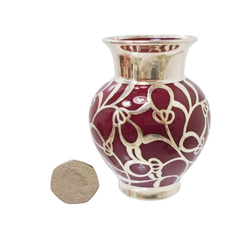 Friedrich Spahr Burgundy Silver Overlay Vase