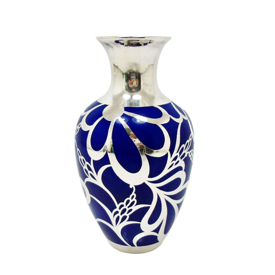 Friedrich Spahr Royal Blue Silver Overlay Vase