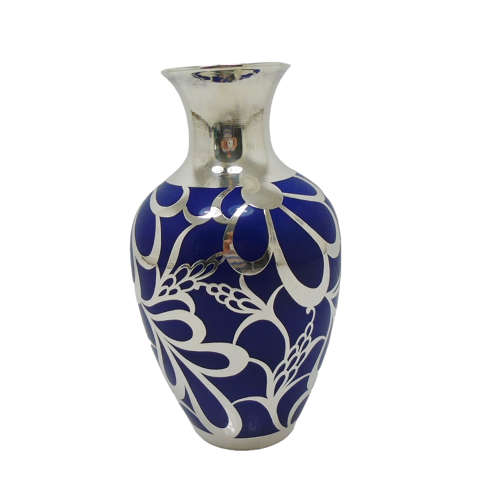 Friedrich Spahr Royal Blue Silver Overlay Vase