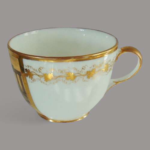 Continental Porcelain cup & saucer en grisaille topographical scenes