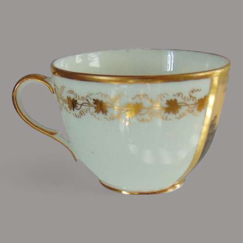 Continental Porcelain cup & saucer en grisaille topographical scenes