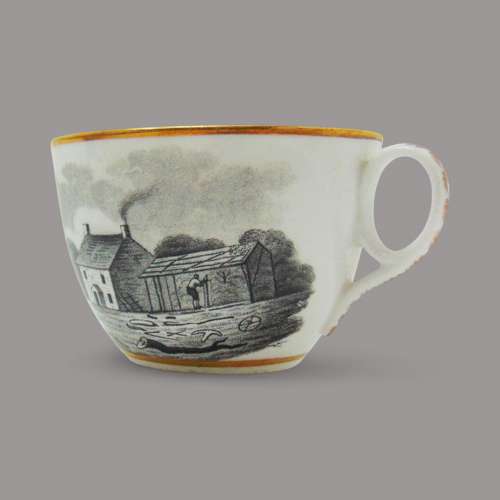 New Hall Porcelain Bat Printed Trio