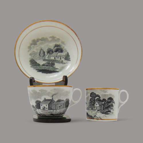New Hall Porcelain Bat Printed Trio