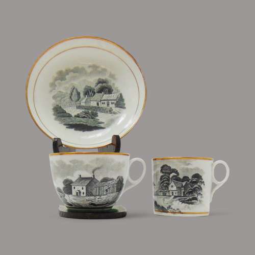New Hall Porcelain Bat Printed Trio