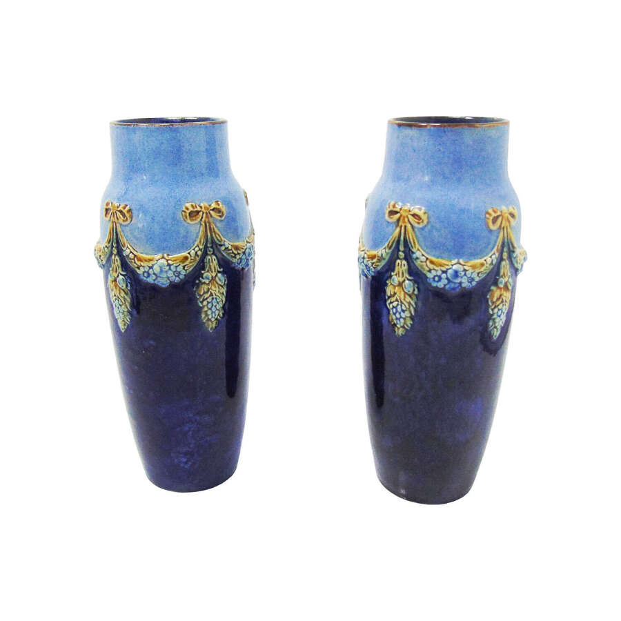 Pair of  Doulton Lambeth stoneware vases signed by Minnie Webb